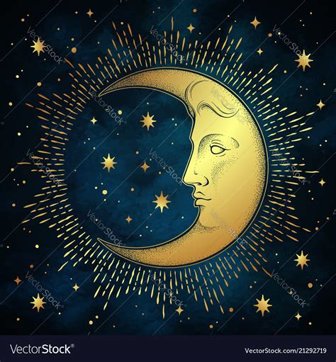 Crescent moon and stars in antique style Vector Image