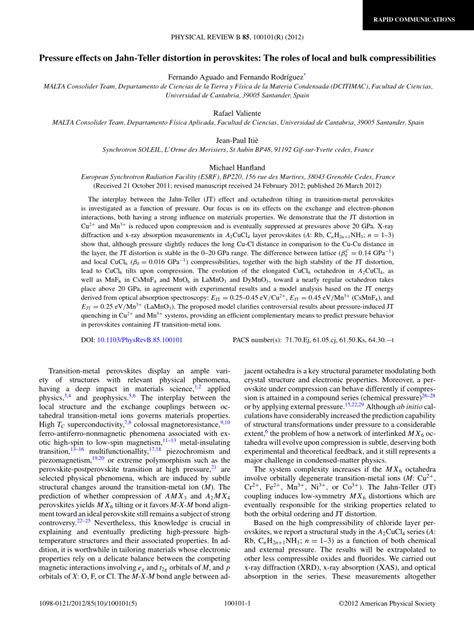 (PDF) Pressure effects on Jahn-Teller distortion in perovskites: The roles of local and bulk ...