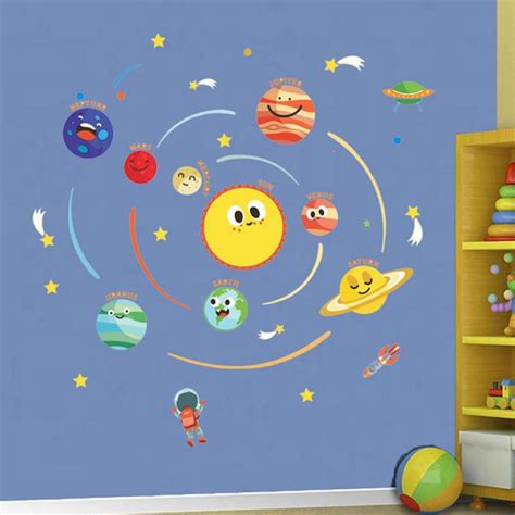 Outer Space Wall Decals, Peel and Stick Removable Solar System Wall Stickers Spaceship Stars and ...