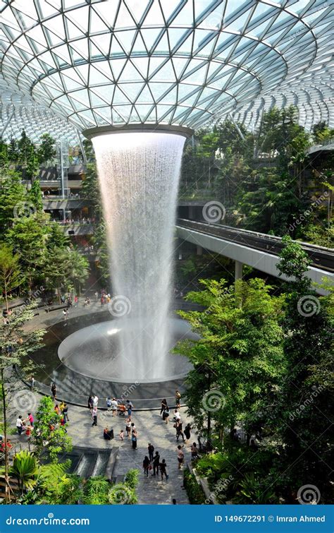 The Jewel Waterfall Monorail Track Gardens and Visitors Changi Airport ...