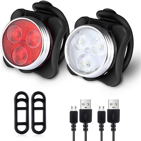 USB Rechargeable Bike Light Set, Super Bright Front Headlight and Rear ...