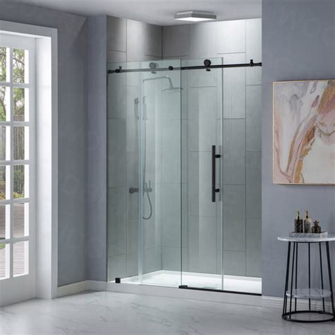 WoodBridge 76'' H Single Sliding Frameless Shower Door with Clear Glass ...