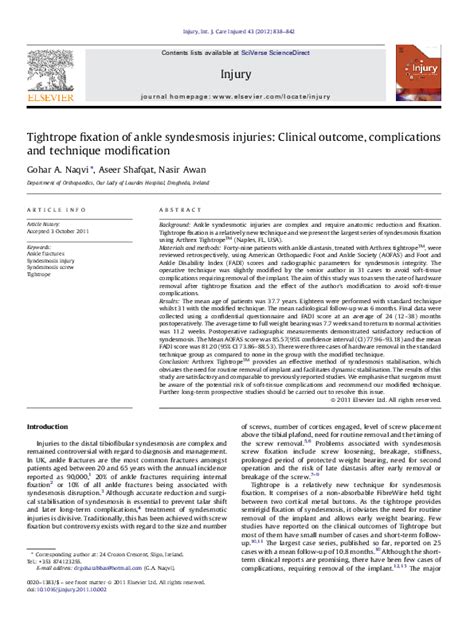 (PDF) Tightrope fixation of ankle syndesmosis injuries: Clinical outcome, complications and ...