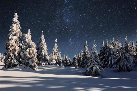 Starry sky in winter snowy night. Majestic landscape. Courtesy of NASA 15288390 Stock Photo at ...