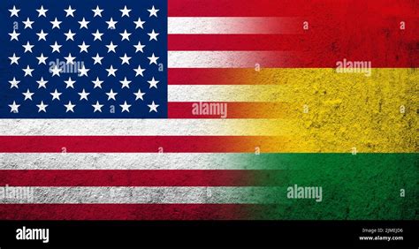 United States of America (USA) national flag with Bolivia National flag. Grunge background Stock ...