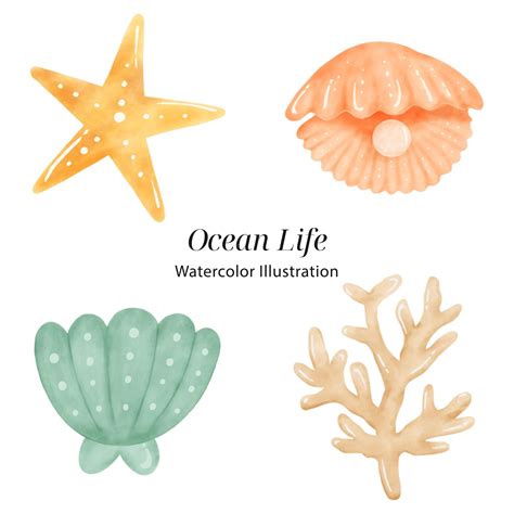 Premium Vector | Ocean watercolor illustration with coral and starfish