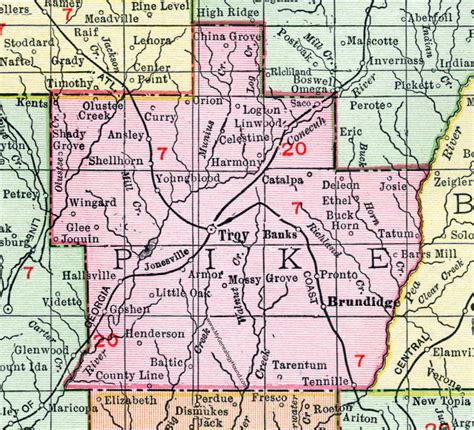 Pike County, Alabama, Map, 1911, Troy, Brundidge, Goshen, Ansley