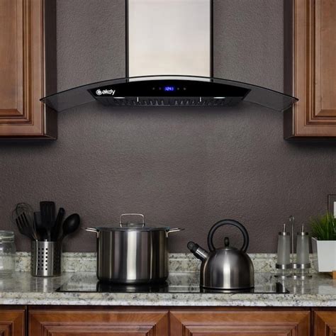 AKDY 30“ 217 CFM Wall Mount Range Hood in Stainless Steel with Tempered Glass,Black Touch Panel ...