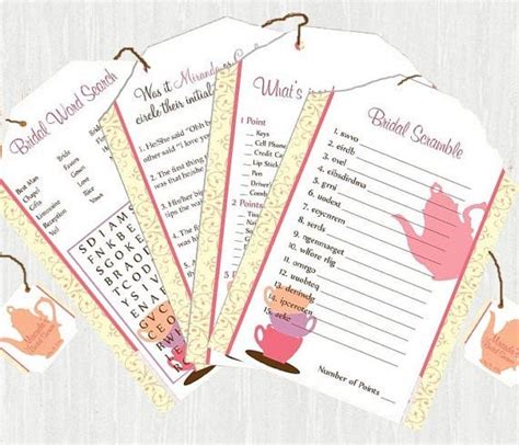 Printable Tea Party Bridal Shower Games No. by Moments2Celebrate