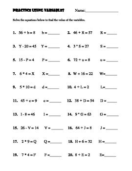 Solving For Specific Variable Worksheet : 1 : Solve for two unknown ...