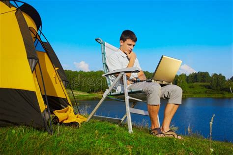 Successful Man with Laptop Outdoors Stock Image - Image of lotus, executive: 61744007