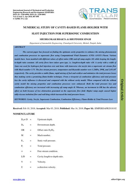 (PDF) Numerical Study of Cavity-Based Flame-Holder with Slot Injection for Supersonic Combustion