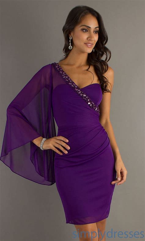 one sleeve purple dress so pretty | Purple cocktail dress, Junior homecoming dresses, Prom ...