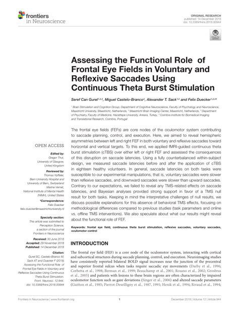 (PDF) Assessing the Functional Role of Frontal Eye Fields in Voluntary ...