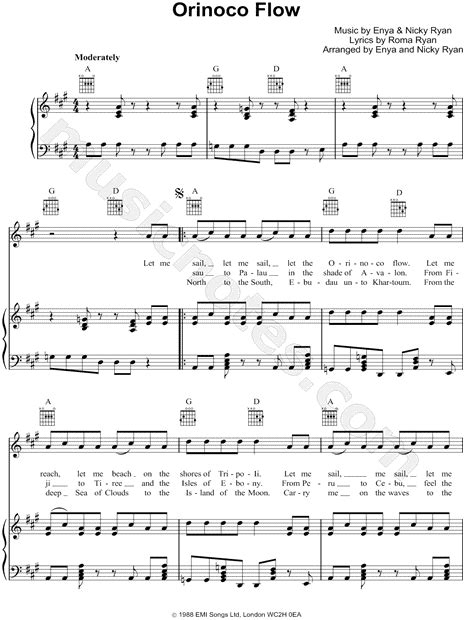 Enya "Orinoco Flow" Sheet Music in A Major (transposable) - Download ...