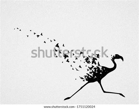 Flamingo Silhouette Flying Birds Endangered Animal Stock Vector ...