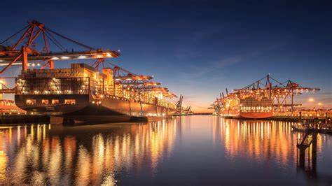 #reflection #port tourist attraction #water #harbor #night #evening #dusk #sky #hamburg #lights ...