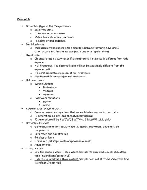 Drosophila Notes - Drosophila Drosophila (type of fly): 2 experiments o Sex linked cross o ...