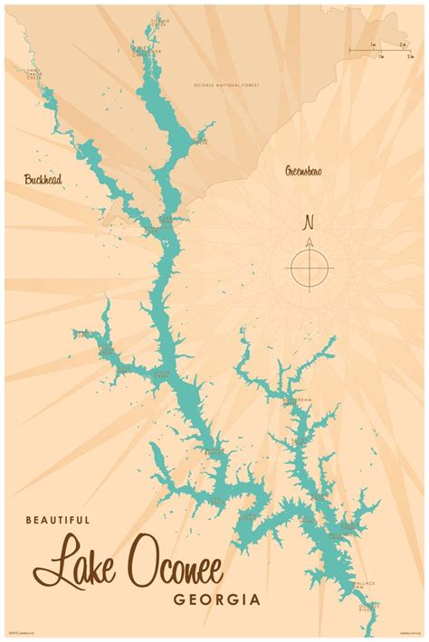 Lake Oconee, GA Lake Map Wall Mural - Murals Your Way