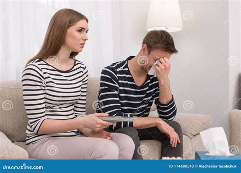 Sentimental Man Crying while Watching a Film Stock Image - Image of ...