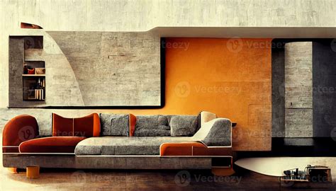 Orange color tone living room in modern house background. Interior and ...