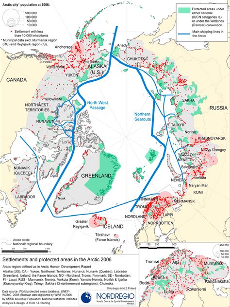 Population distribution in the Arctic. The map shows population per ...