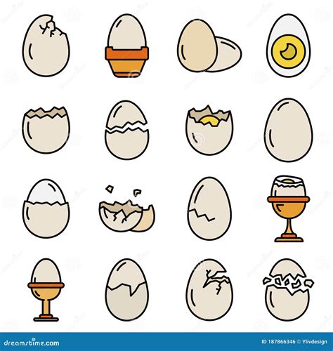 Eggshell Icons Set Vector Flat Stock Vector - Illustration of isolated ...