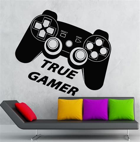 Boys Game Room Vinyl Wall Decal True Gamer Game Room Play Joystick Video Mural Art Wall Sticker ...