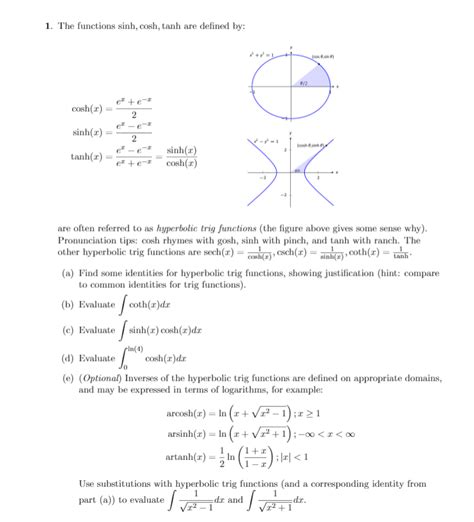 Answered: 1. The functions sinh, cosh, tanh are… | bartleby