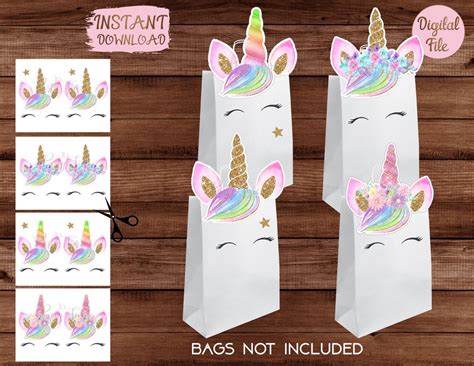 Unicorn Favor Bags Unicorn Bag Unicorn Treat Bags Unicorn Party Bags Printable Digital Files you ...