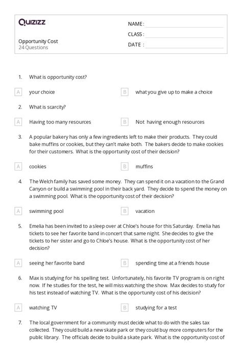 50+ opportunity cost worksheets on Quizizz | Free & Printable