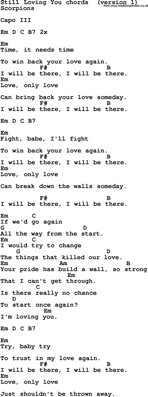 Song lyrics with guitar chords for Still Loving You