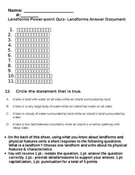 Landform quiz answer document by TeacherLiving | TpT