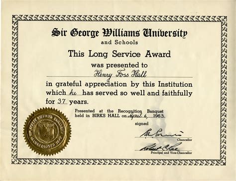 Sir George Williams University Long Service Award