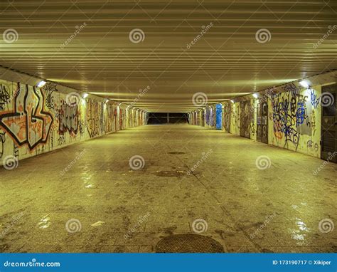 Subway Tunnel Perspective View Night Time Editorial Photography - Image ...