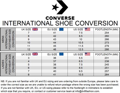 Converse Sizing Chart Women's