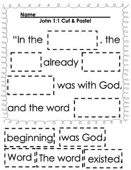 John 1:1 Bible Verse Worksheet Set by Miz Riz Elementary Resources