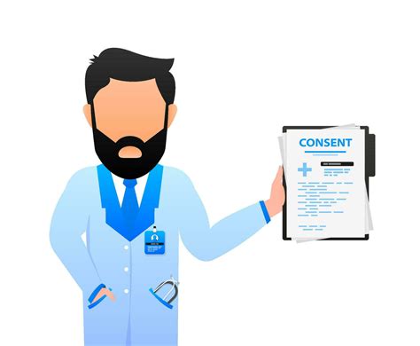 The patient's consent to the medical procedure. Consent form document. Vector stock illustration ...