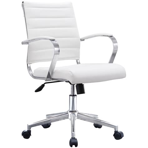 White Office Chair Ribbed Modern Ergonomic Mid Back PU Leather With ...