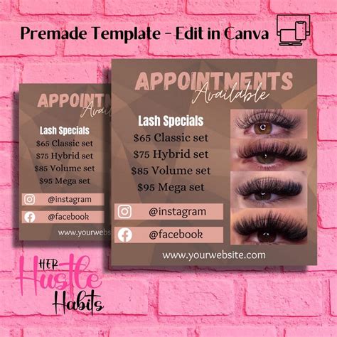 Lash Appointment Flyer, Eyelash Extension Flyer, DIY Lash Template, Instant Download Lash ...