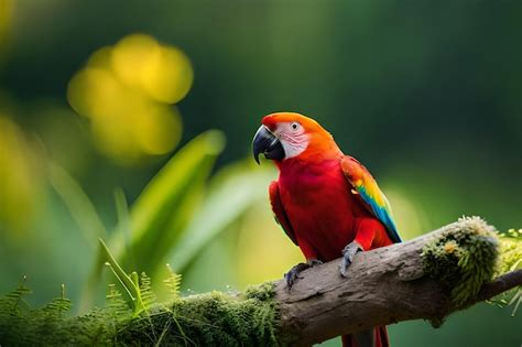 Premium AI Image | A parrot sits on a branch in the jungle.