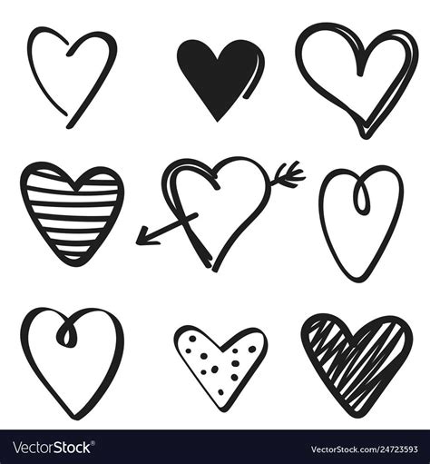 Set of hand drawn hearts on white background vector image on VectorStock in 2021 | How to draw ...