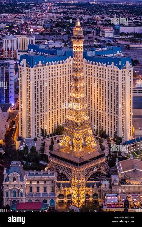 Aerial view of Paris Hotel and Casino the Strip, Las Vegas, Nevada, USA ...