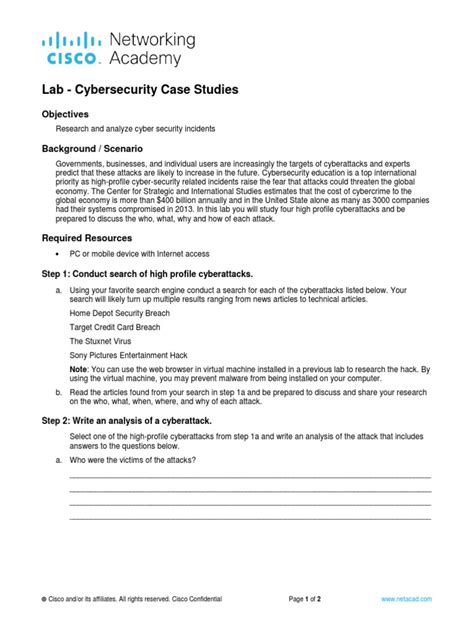 1.1.1.5 Lab - Cybersecurity Case Studies.docx | Security Engineering | Online Safety & Privacy