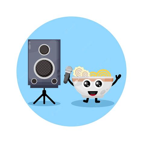 Premium Vector | Noodle karaoke cute character logo