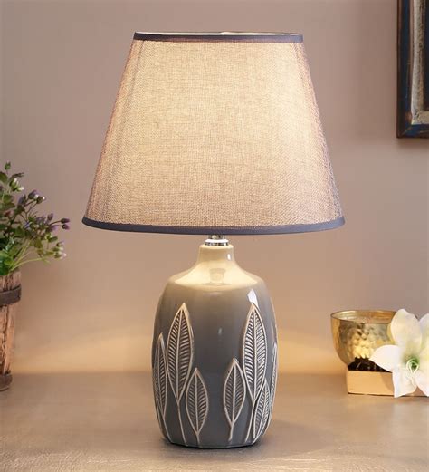 Buy Grey Shade Table Lamp with Ceramic Base by Aapno Rajasthan Online - Torchiere Lamps - Table ...