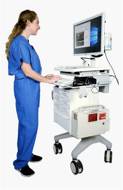 Computer Workstation Cart - Nursing Workstation On Wheels, HD Png ...