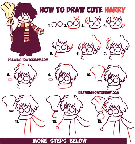 How to Draw Cute Harry Potter (Chibi / Kawaii) Easy Step by Step Drawing Tutorial for Kids - How ...