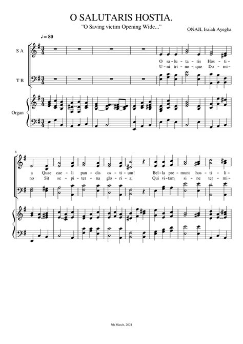 O SALUTARIS HOSTIA. Sheet music for Organ, Female, Male (Church Choir ...