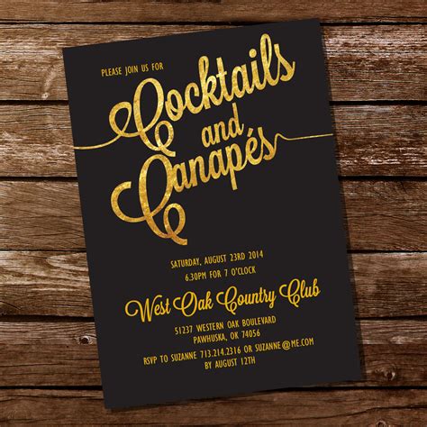 Gold Cocktail And Canapes Party Invitation – Sunshine Parties